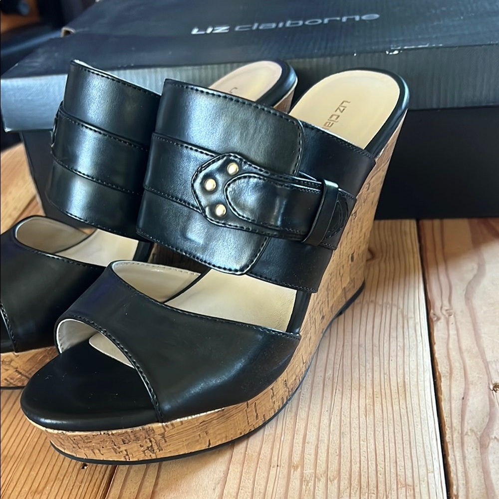 Liz Claiborne Black Wedge Sandals